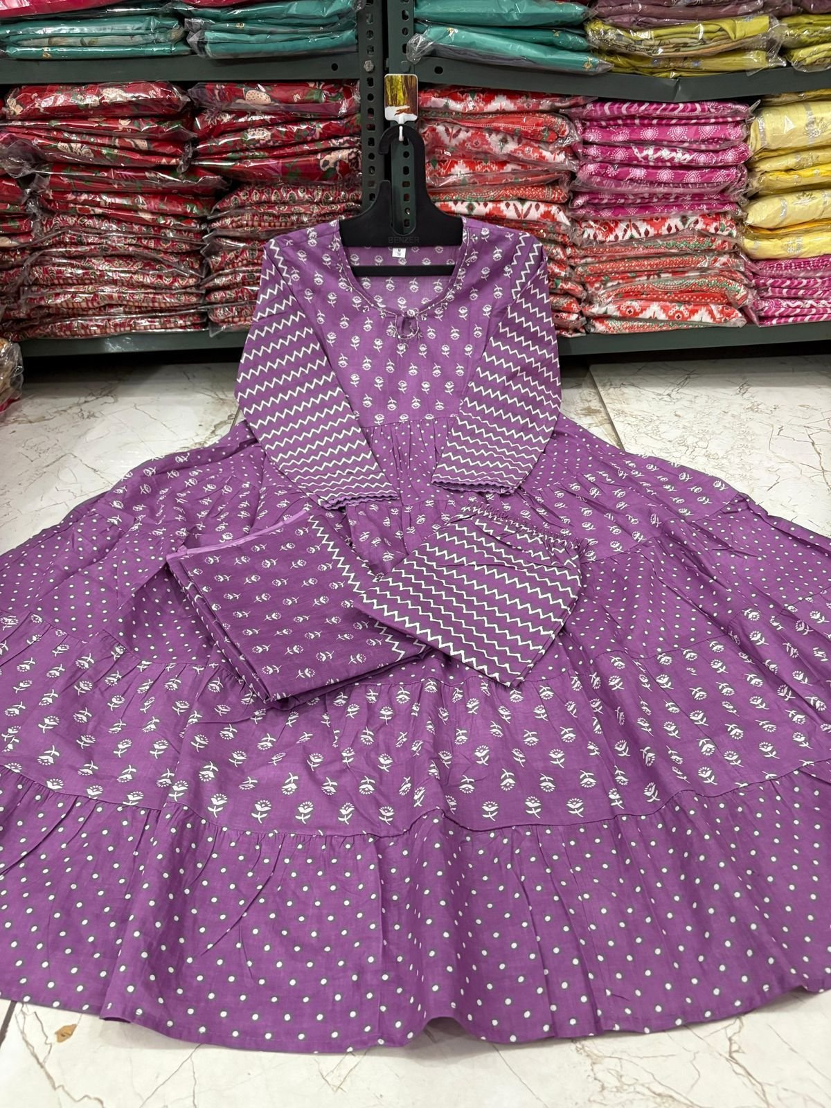 Purple Cotton Anarkali Suit with Dupatta